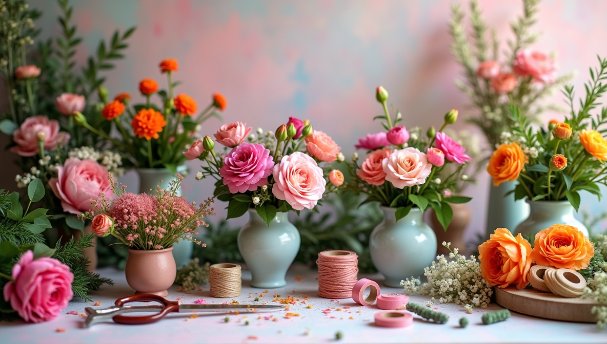 Floristry studio with flowers